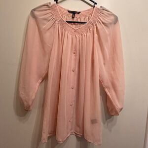 Victoria's Secret Pink Blouse Top XS Extra Small 3/4 Sleeve Button‎ Down Sheer